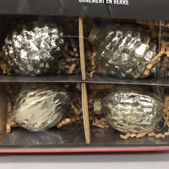 16pc Martha Stewart Silver Mercury Glass Pinecone Acorn Ornament Set Frosted NEW - Picture 3 of 9